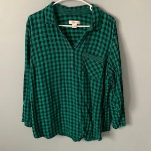 Green and blue plaid top